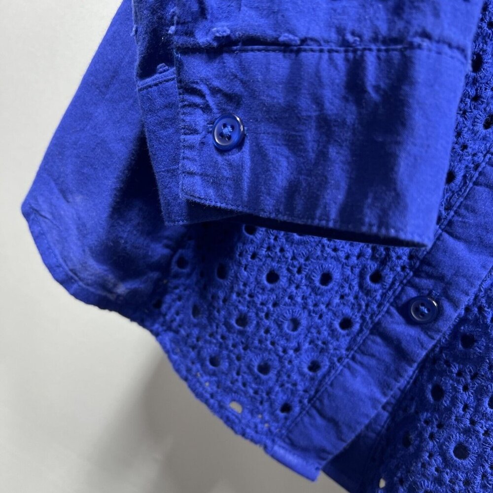 Chicos Blouse Lined L Solid Royal Blue Eyelet But… - image 6